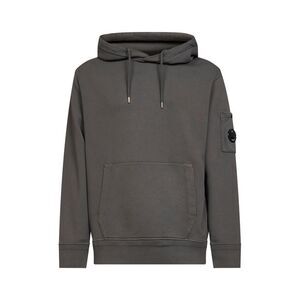 Cp Company Men Grey Diagonal Cotton Fleece Lens Hoodie